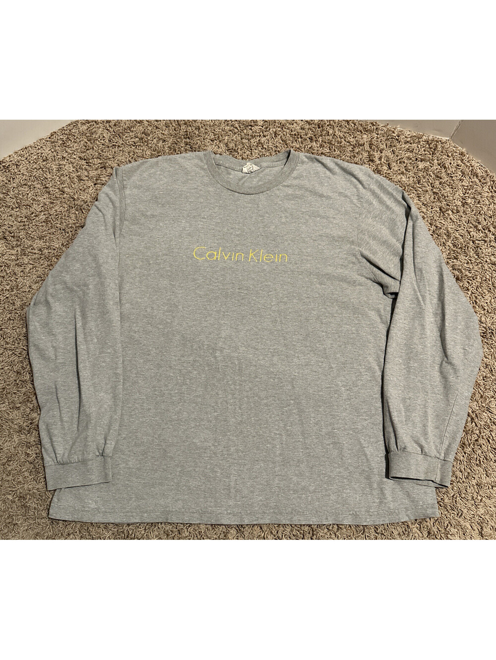 Vintage 90s Calvin Klein Logo Gray T-Shirt Large Long Sleeve